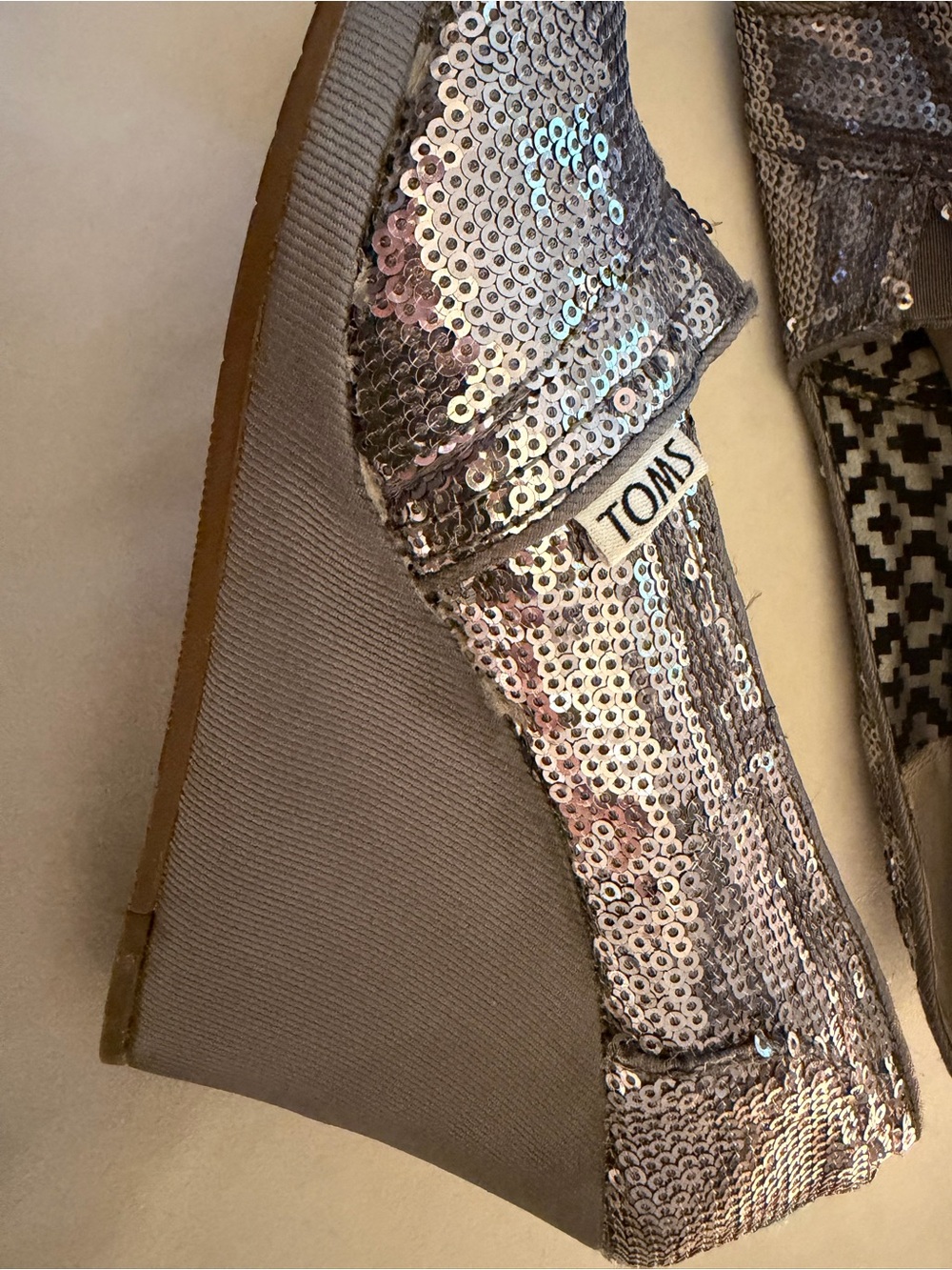 Toms Women's Sequin Slip-On Flats in Silver Gray - Picture 9 of 10